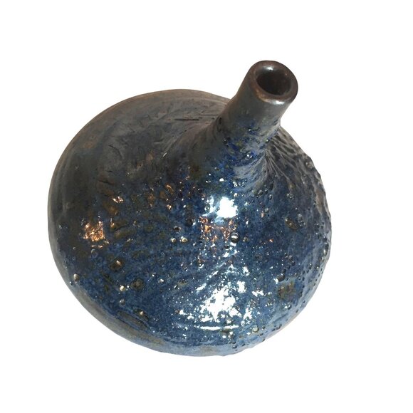 Bud Vase Blue Ceramic 7 X 5 Artisan Crafted Handmade Home Decor - Picture 7 of 9
